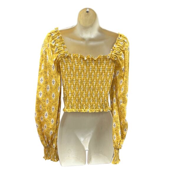 VERONICA BEARD Emerie Smocked Crop Top in Yellow NWT Size 2 - Picture 5 of 9